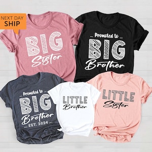 Custom Big Brother Big Sister T-Shirts, Little Sister, Matching Brothers, Little Brother, Sibling Hospital Outfits, Brother Est. 2024 Shirt
