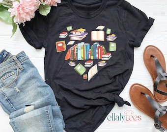 Book Lover Shirt, Library Books Heart Graphic Tee