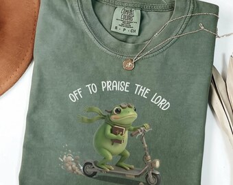Comfort Colors Christian T-Shirt, Unisex Garment-Dyed Tee, Funny Frog Off To Praise The Lord