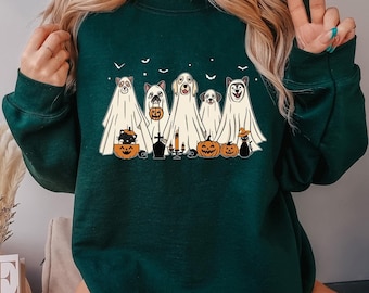 Retro Ghost Dog Halloween Sweatshirt, Spooky Season