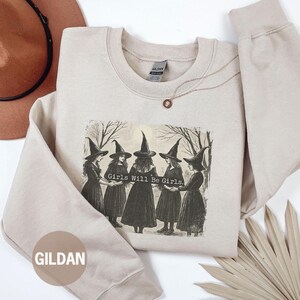 Vintage Witch Sweatshirt, Girls Will Be Girls, Retro Halloween Crewneck