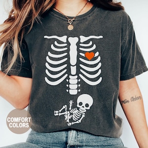 Skeleton Halloween Maternity T-Shirt, Funny Pregnancy Tee, New Mommy Gift