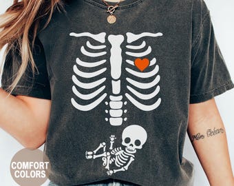 Skeleton Halloween Maternity T-Shirt, Funny Pregnancy Tee, New Mommy Gift