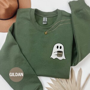 Cute Spooky Coffee Sweatshirt, Womens Ghost Sweatshirt, Spooky Season, Fall Coffee Lover Shirt, Halloween Party Shirt, Fall Graphic Shirt