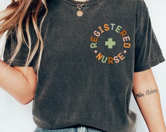 Comfort Colors RN T-Shirt, Vintage Style Nurse Tee