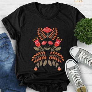 Scandinavian Shirt, Folk Art T-Shirt, Botanical Shirt, Scandinavian Gift, Gift For Women Vintage Flower Shirt, Christmas Gift For Women