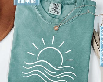 Comfort Colors Sun T-Shirt, Boho Wave Graphic Tee