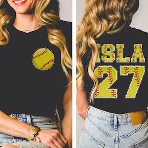 Two-Sided Softball T-shirt With Custom Number And Name, Sports Shirt, Softball Mom Tee, Softball Team Shirt, Personalized Softball Gifts