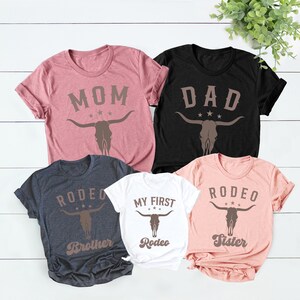 My First Rodeo Birthday Family Matching Shirt, Cowboy Cowgirl Bday Outfit Mama Daddy Tee, 1st Rodeo Western Farm Theme Birthday Party Tshirt image 3