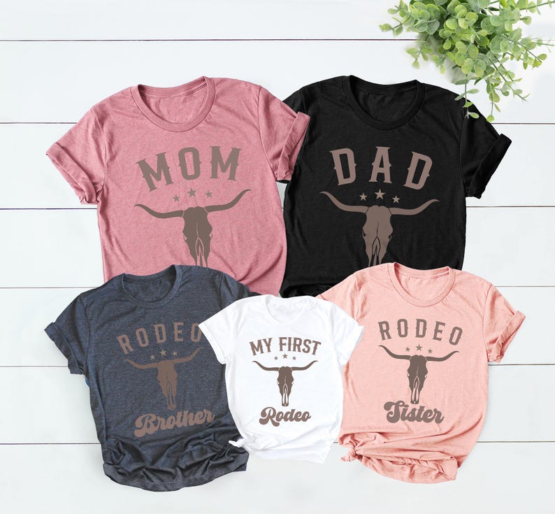 My First Rodeo Birthday Family Matching Shirt, Cowboy Cowgirl Bday Outfit Mama Daddy Tee, 1st Rodeo Western Farm Theme Birthday Party Tshirt image 3