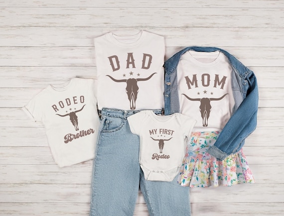 My First Rodeo Birthday Family Matching Shirt, Cowboy Cowgirl Bday Outfit Mama Daddy Tee, 1st Rodeo Western Farm Theme Birthday Party Tshirt