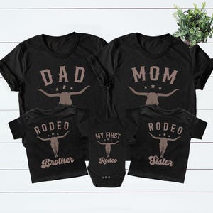 My First Rodeo Birthday Family Matching Shirt, Cowboy Cowgirl Bday Outfit Mama Daddy Tee, 1st Rodeo Western Farm Theme Birthday Party Tshirt image 2