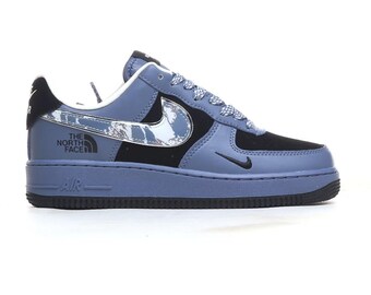 Custom The  North  FACE Air Force 1, Hand Painted Blue And Black AF1,Sneaker For Women,Christmas Gifts
