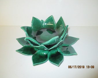 Emerald Green Stoneware Leaf Plate and Bowls