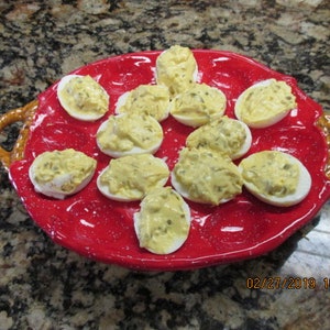 Red Enamelware Ceramic Deviled Egg Platter