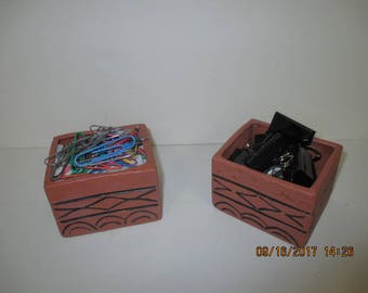 Terra Cotta Aztec Potpourri or trinket boxes