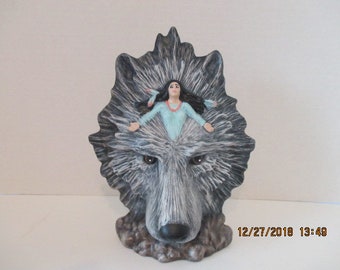 Ceramic Southwest Wolf and Maiden