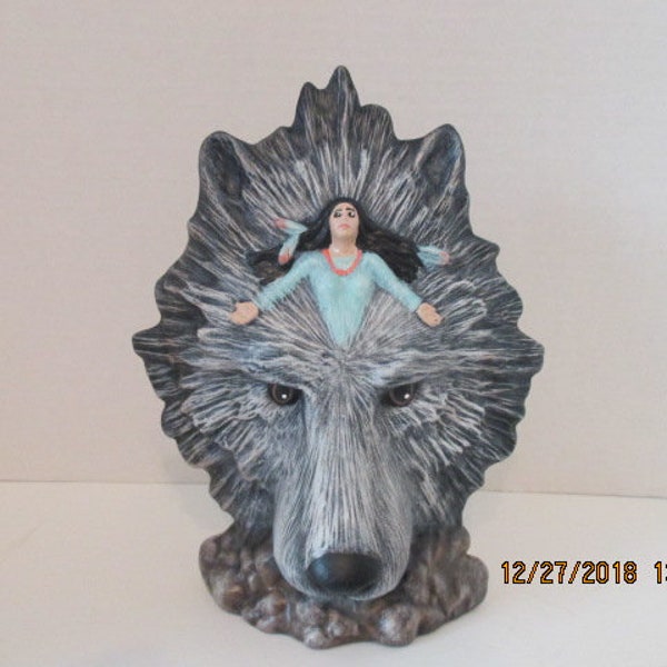 Ceramic Southwest Wolf and Maiden