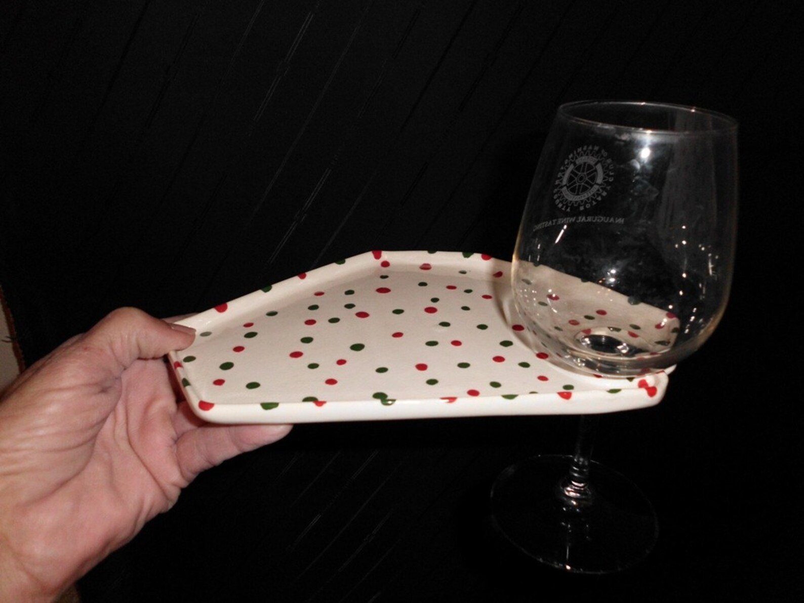 Snack Plate With Wine Glass Holder Etsy
