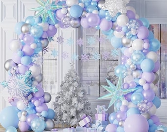 159-Pc Snowflake Balloon Arch Kit Blue Purple Winter Wonderland Party Decor