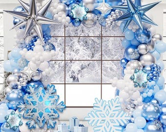 Frozen Balloon Arch Kit 154-Pc Blue Silver White Winter Party Decor