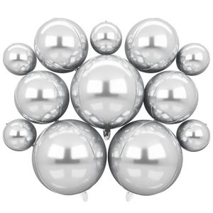 Silver Chrome Foil Balloons: 4D Round Party Decorations