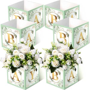 6pcs Baby Shower Flower Boxes Centerpiece with Letters for Gender Reveal Party Decor