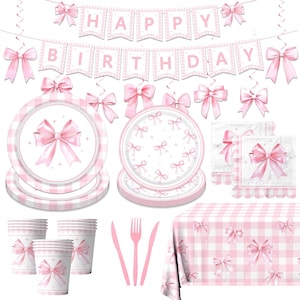 178PCS Coquette Pink Bow Party Set - Plates, Napkins & Tableware for 24 Guests
