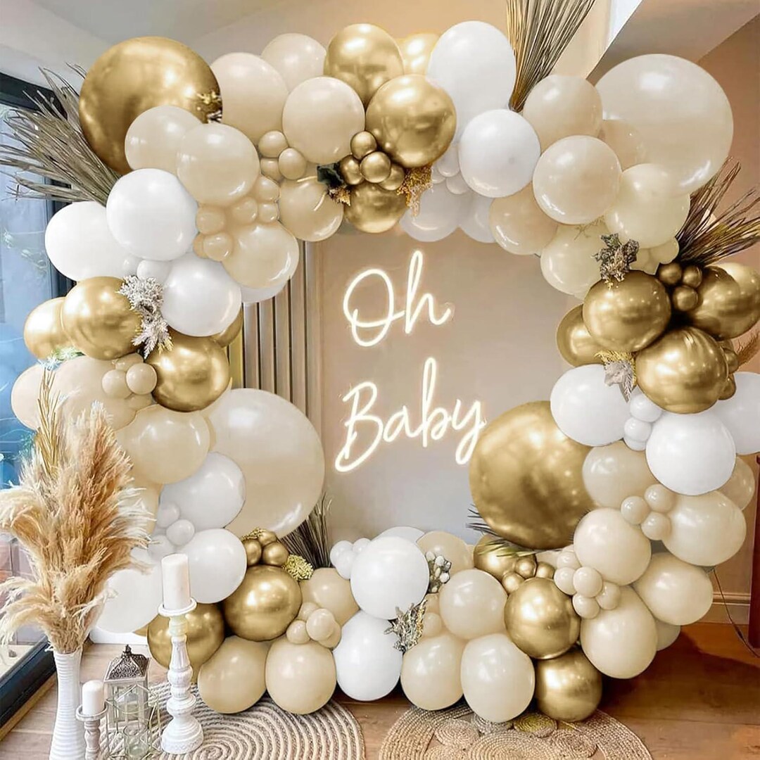 144pcs White Beige Gold Balloon Arch Kit for Boho Baby Shower Wedding ...