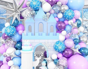 120PCS Blue and Purple Balloon Arch Kit with Snowflake Balloons for Winter Wonderland Party