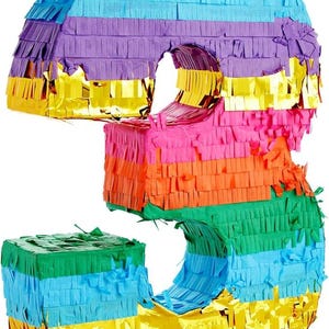 1pcs Small Rainbow Number 3 Piñata for Kids' 3rd Birthday Party (11.4"x16.5"x3")