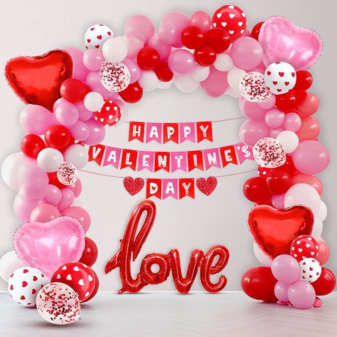 115pcs Valentines Day Balloon Arch Kit With Love Script Heart Balloons ...