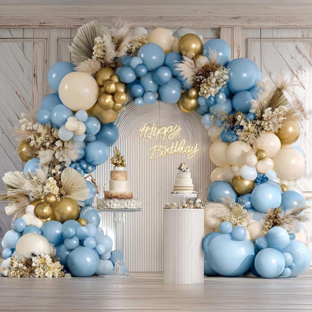 Dusty Blue Balloon Arch Kit 137 Pcs Blue White Gold Baby Shower Party ...