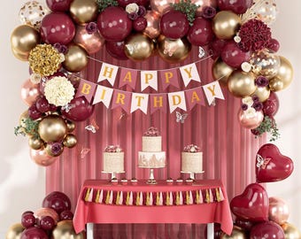 Amazon.com: Burgundy Party Decorations Maroon Champagne Gold  Elegant Burgundy Party Banner display picture 1