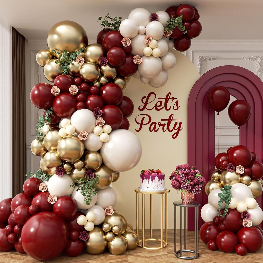 Burgundy Balloon Arch Kit - Gold & Brown Party Decor With 138 Balloons