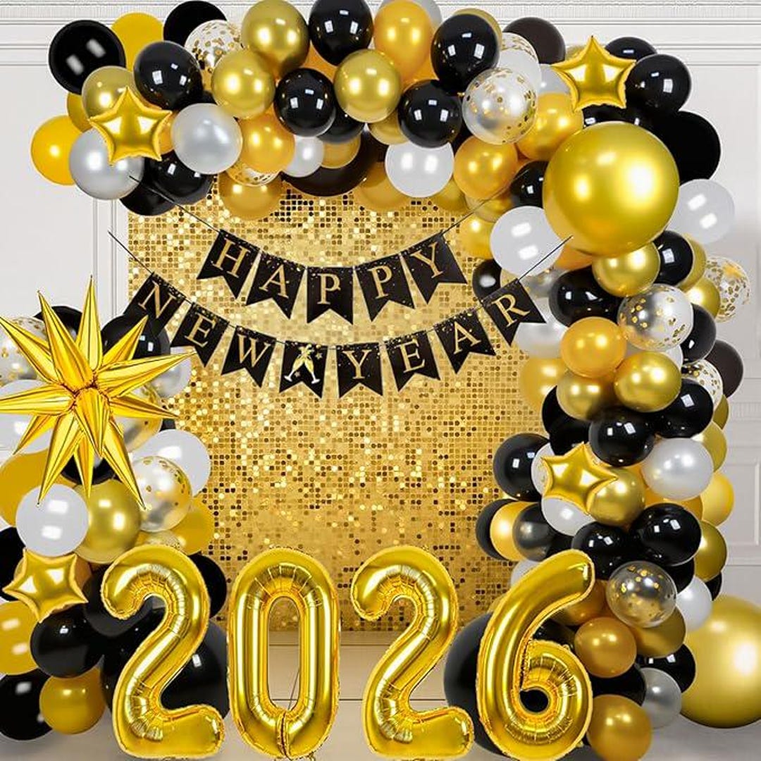 2026 Happy New Year Balloon Arch Garland Kit With Banner for NYE Party ...
