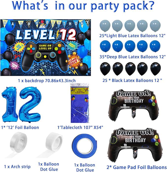 Mowtential Kit Déco Anniversaire Gamer 10 Ans – 119 Pièces : Bannière, Ballons, Assiettes, Gobelets, Couverts – Thème Jeux Vidéo, Bleu, Pour Garçon