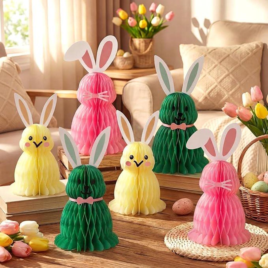 Easter Bunny Honeycomb Centerpieces Set of 6 Large Pastel Rabbit 3D ...