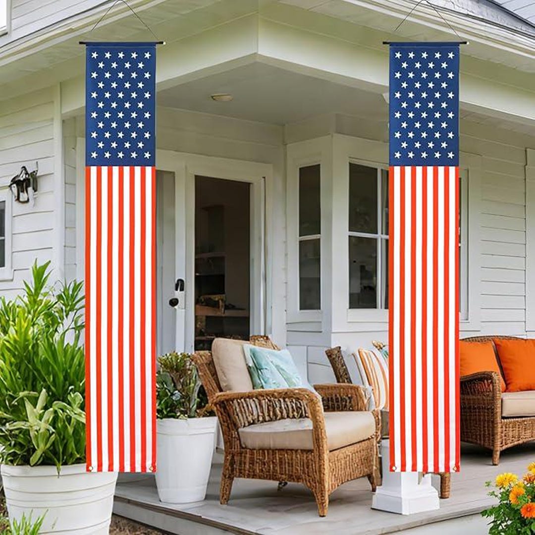4th of July Outdoor Patriotic American Flag Hanging Banners Porch Sign ...