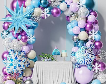 Winter Wonderland Balloon Arch Kit: Purple, Blue & Silver Snowflakes