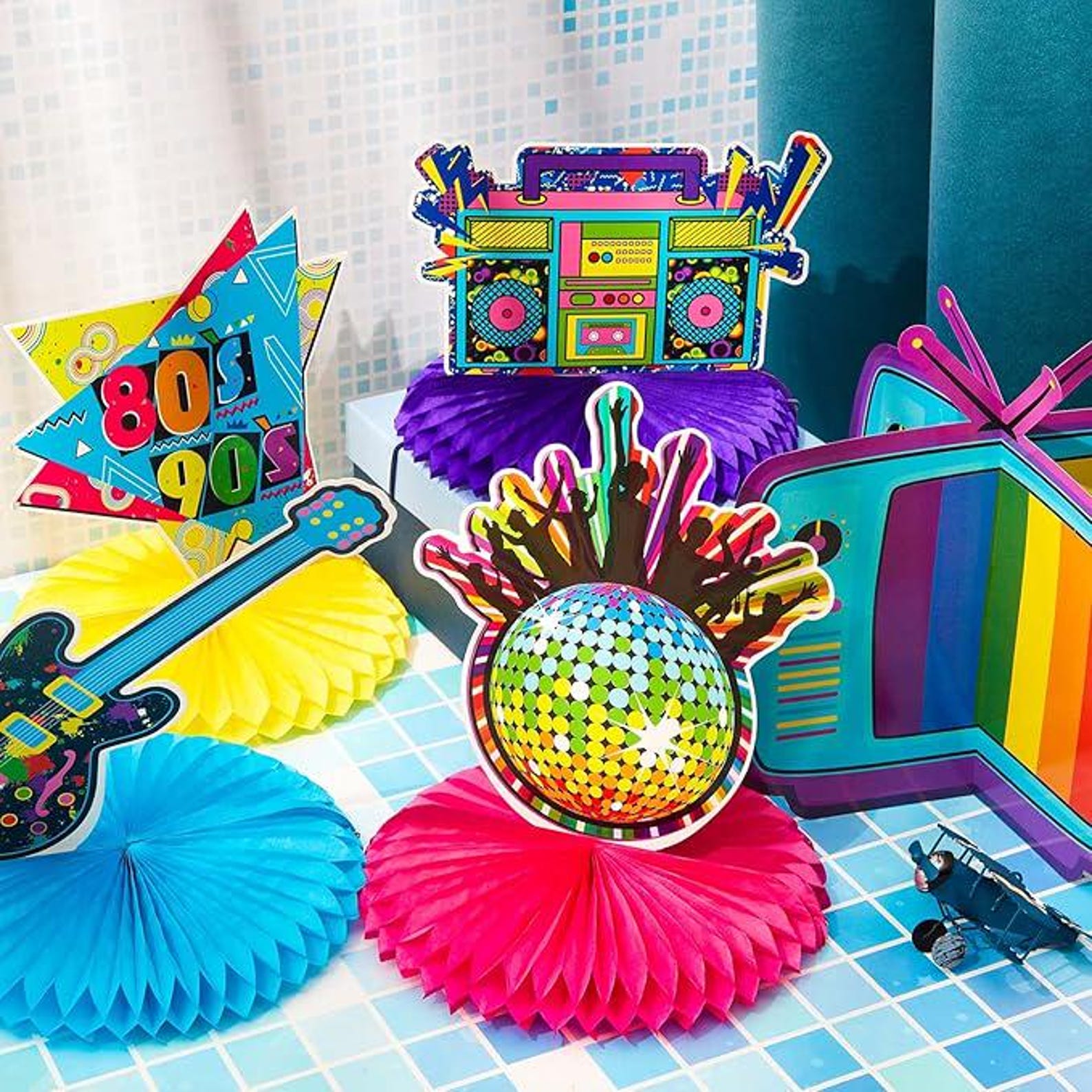 80s 90s Party Honeycomb Centerpieces: Retro Hip Hop Decorations - 12