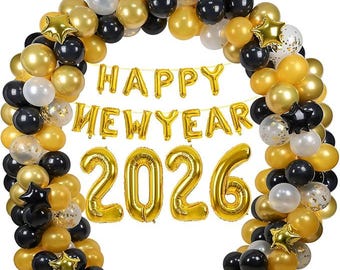 34 Stuks Oudejaarsavond Decoratieset 2026, Coole Zwart Gouden Ballonnen Vrolijke Nieuwe Ballonbanner Folieballon Taarttoppers Voor Oudejaarsavond Nieuwjaar Jaarwisseling 2888956943