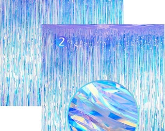 Iridescent Tinsel Fringe 2 Pack 3.3x3.3ft Holographic Backdrop for Party Decor