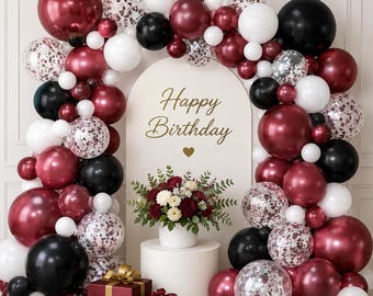 134PCS Graduation Party Balloon Arch Kit Maroon White Burgundy Black Silver Confetti Decorations 2026