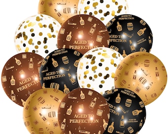 36pcs Whiskey Party Balloons – Black, Gold, Brown & Foil Balloons for Vintage Theme Decor, 12"
