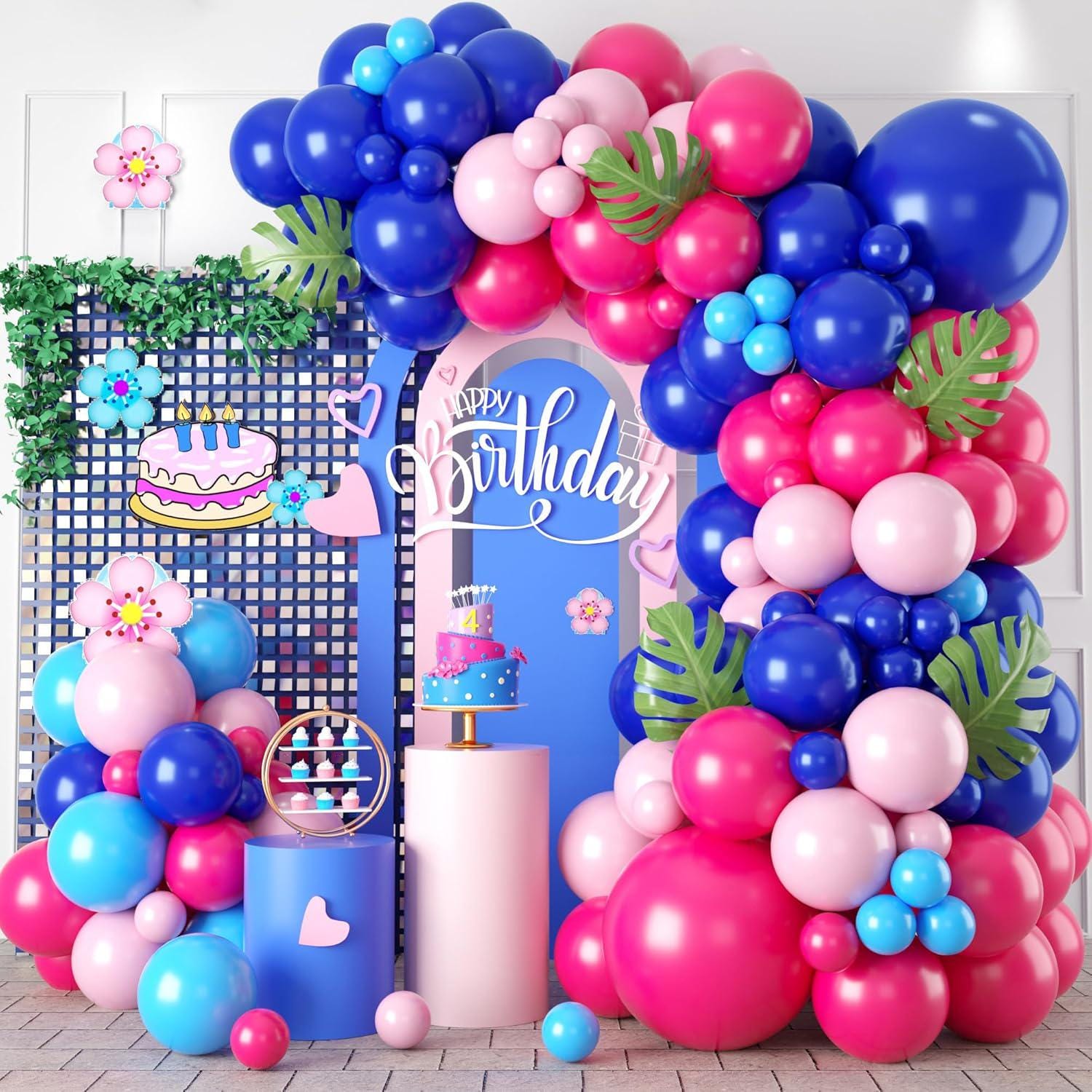 Blue & Hot Pink Balloon Arch Kit: Tropical Party Decor