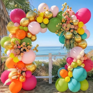Tropical Balloon Arch Kit – Pink, Green, Orange & Teal Balloons for Luau, Beach and Summer Parties