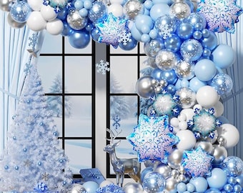 182-Pc Snowflake Balloon Arch Kit Silver Blue White Winter Party Decor