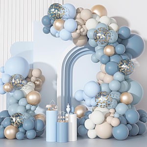 Dusty Blue Balloon Garland Kit – 115 Pcs Baby Blue & White Balloons for Party Decor