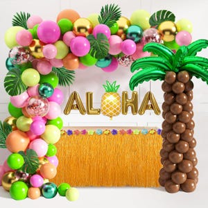 163PCS Tropical Luau Balloon Garland Kit with Palm Leaves, Flamingo & Aloha